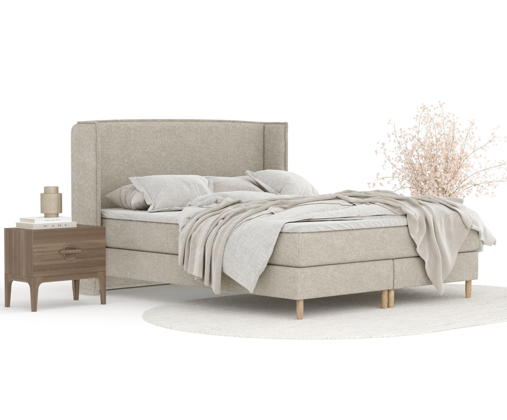 KONTINENTALBETT Ardis Beige Grau 140/200 cm mit Matratze und Topper - Beige/Naturfarben, Holz/Holzwerkstoff (140/200cm) - Maison de Reve