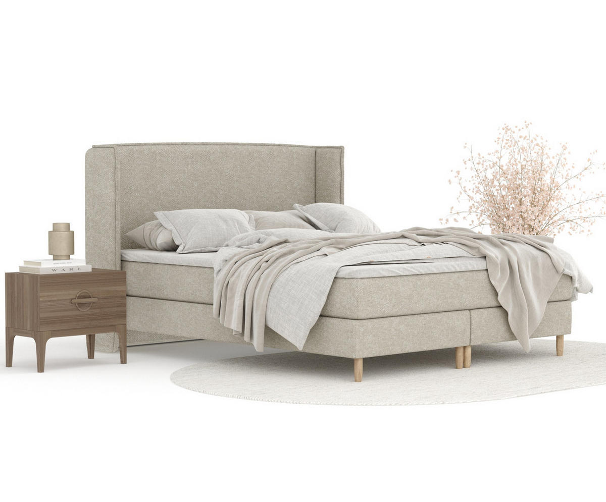 KONTINENTALBETT Ardis Beige Grau 160/200 cm mit Matratze und Topper - Beige/Naturfarben, Holz/Holzwerkstoff (160/200cm) - Maison de Reve