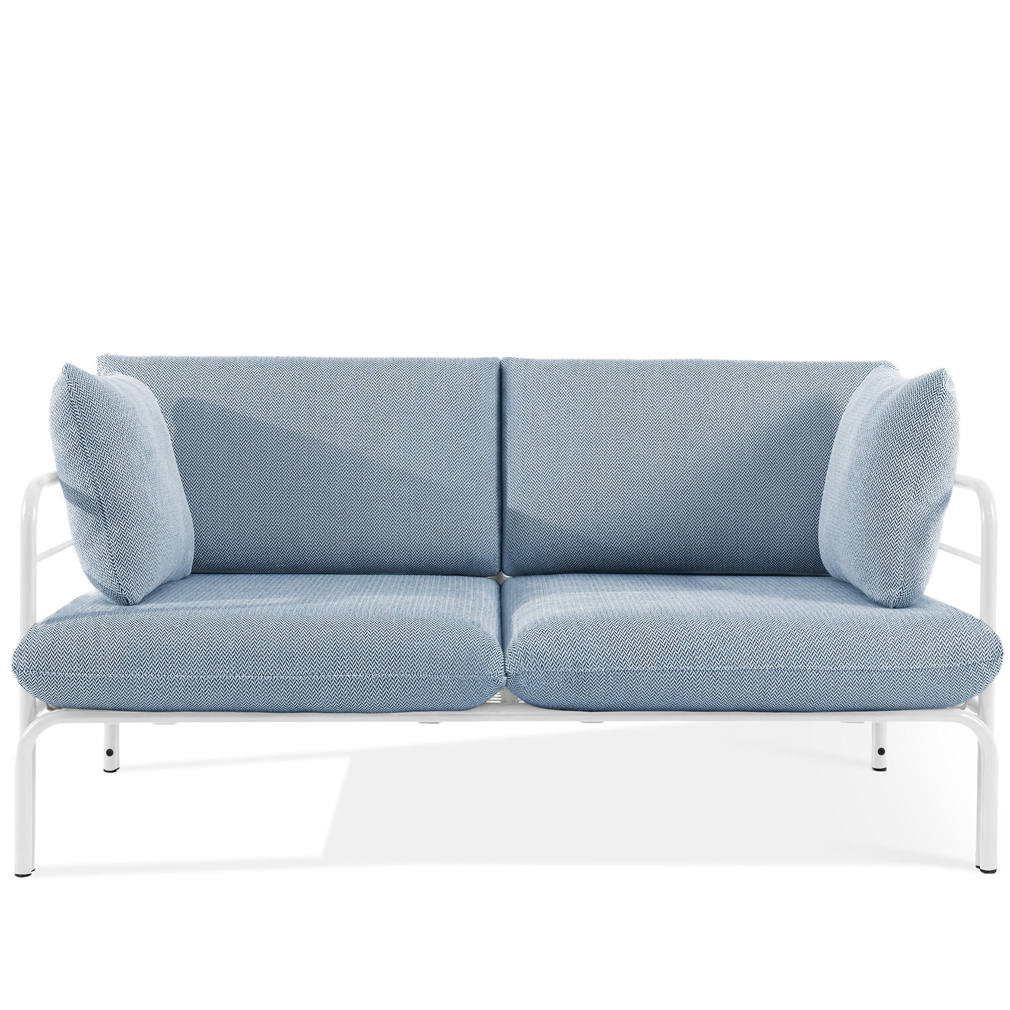 GARTENSOFA RAMBE 2-Personen mit Kissen, Weiß - Blau/Weiß, Textil/Metall (150/80/80cm) - KONSIMO®