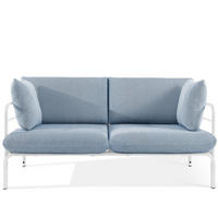 GARTENSOFA RAMBE 2-Personen mit Kissen, Weiß - Blau/Weiß, Textil/Metall (150/80/80cm) - KONSIMO®