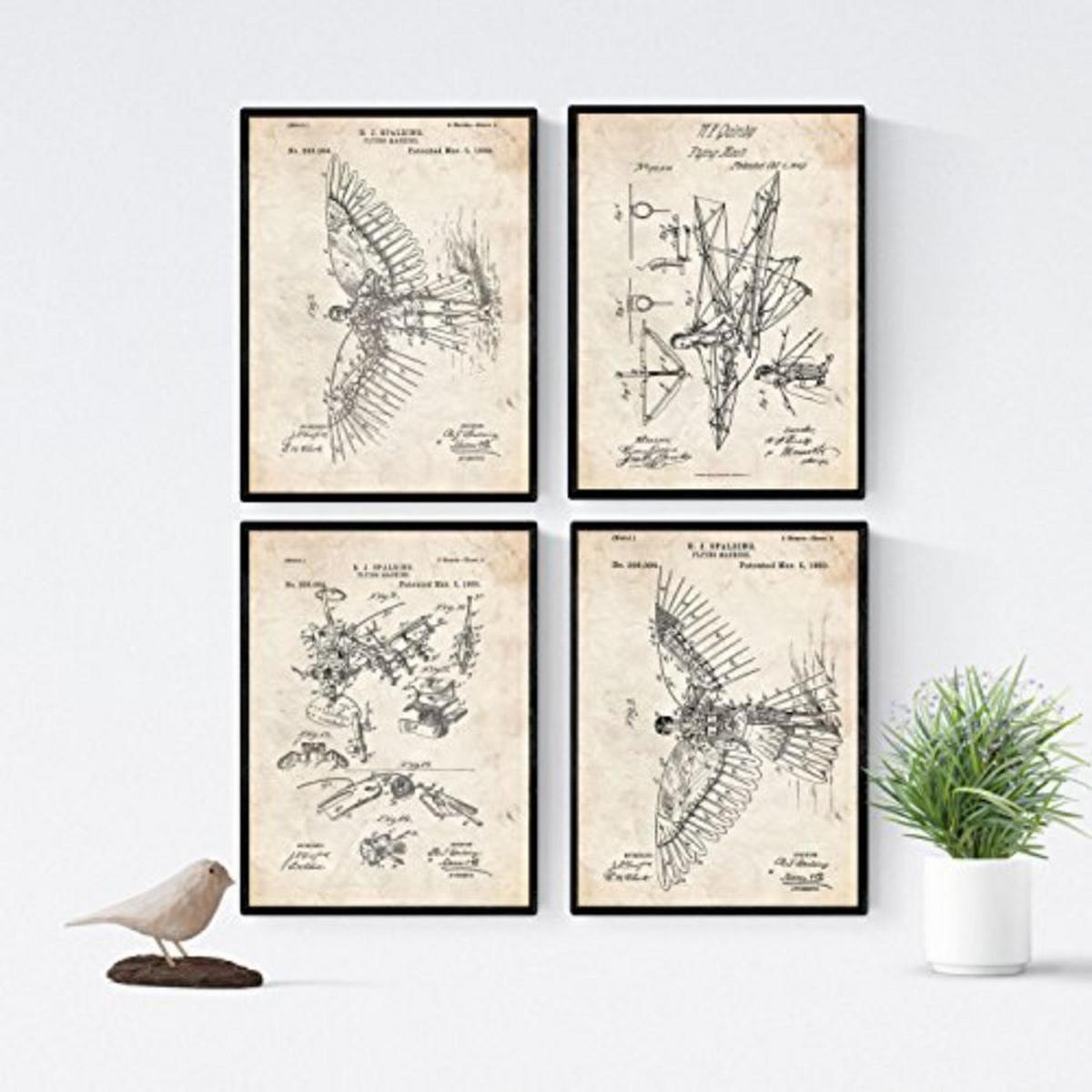 POSTER Set mit 4 Jahrgang PATENTEN Segler A4 Rahmenlos - Klar, Papier (29.7/3cm) - Nacnic