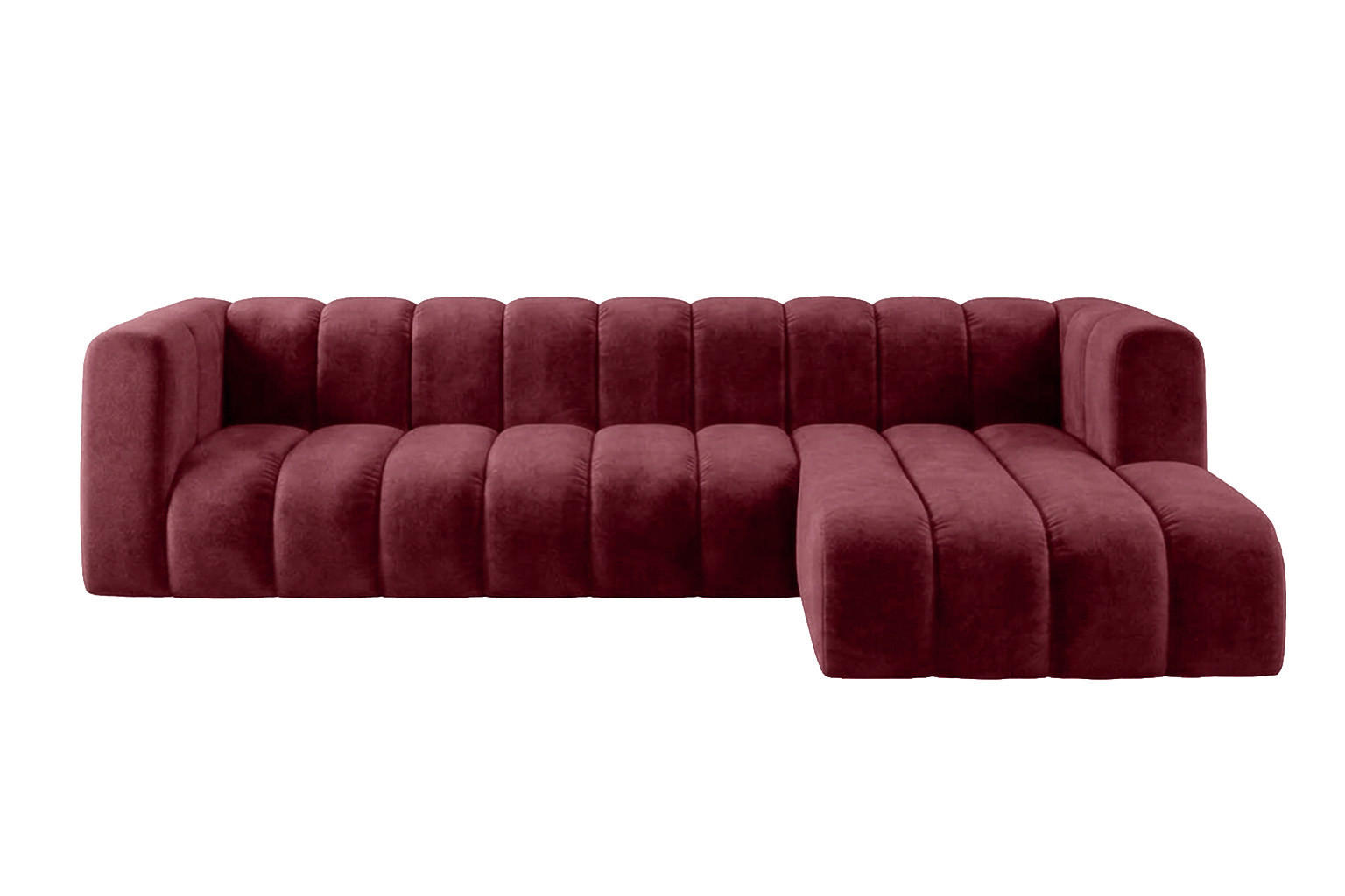ECKSOFA Modulares In L-Form, Velvet-Stoff Riviera, Rotwein, Rechts, GRAND 318 cm - Dunkelrot, Holz (318/179cm) - Kaiser Möbel