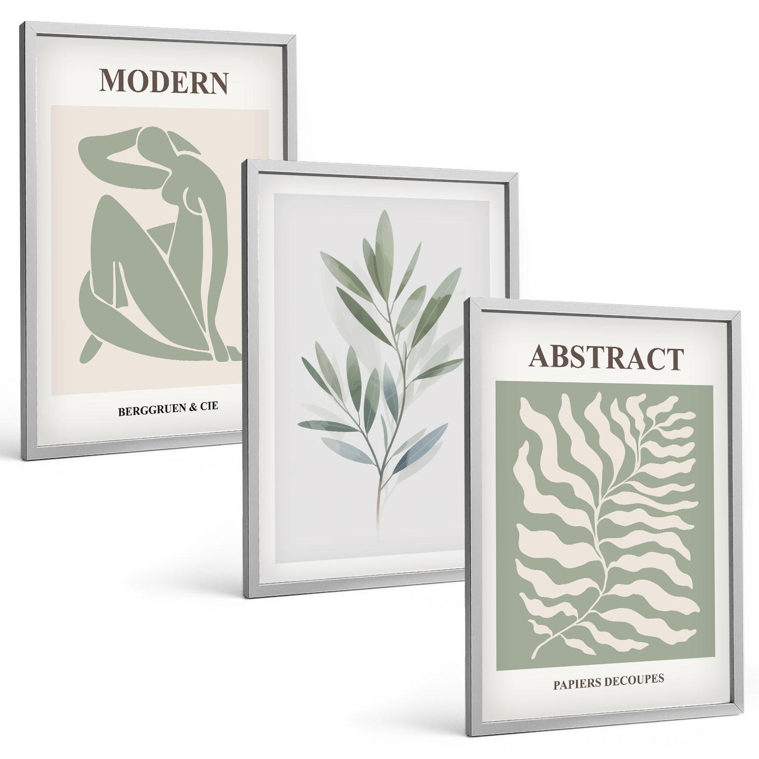 BILDER SET 3er Set - 40x60 cm Silberner Rahmen - Matisse Aquarell Boho-Design - Silberfarben, Kunststoff (40/60cm) - TULUP