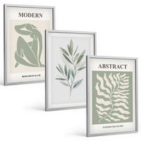 BILDER SET 3er Set - 40x60 cm Silberner Rahmen - Matisse Aquarell Boho-Design - Silberfarben, Kunststoff (40/60cm) - TULUP
