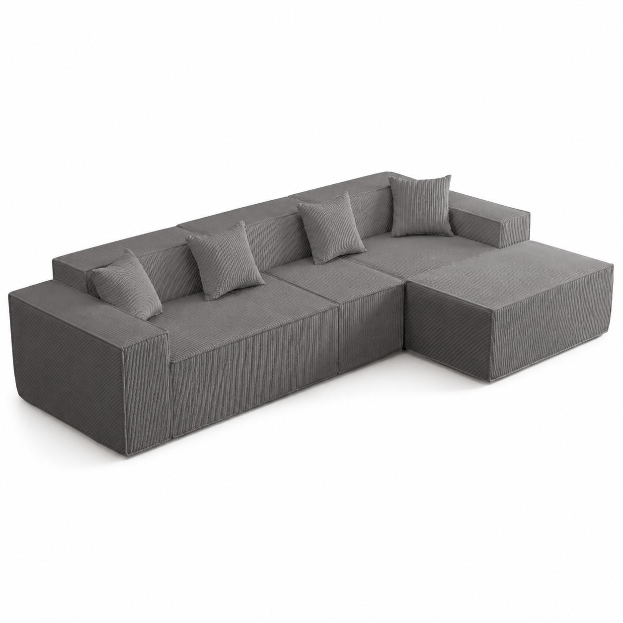 ECKSOFA 3-Sitzer Cord Grau modular - Grau, Textil (277/165.5cm) - WISHDOR