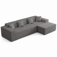 ECKSOFA 3-Sitzer Cord Grau modular - Grau, Textil (277/165.5cm) - WISHDOR