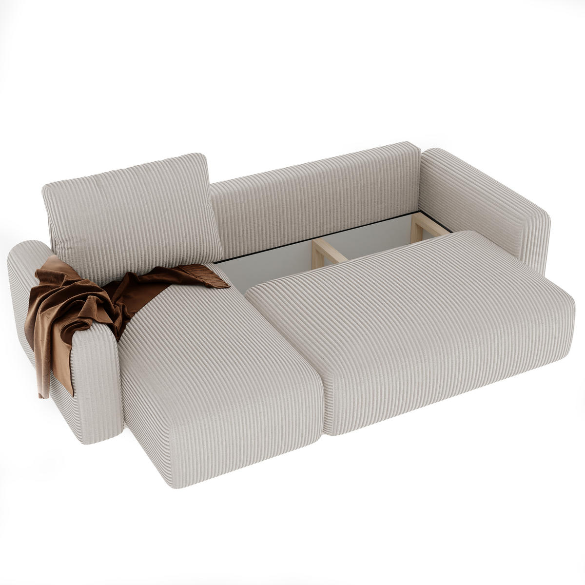 ECKSOFA mit Schlaffunktion und Bettkasten, Beige - Beige, Holzwerkstoff/Textil (244/98cm) - Idohome