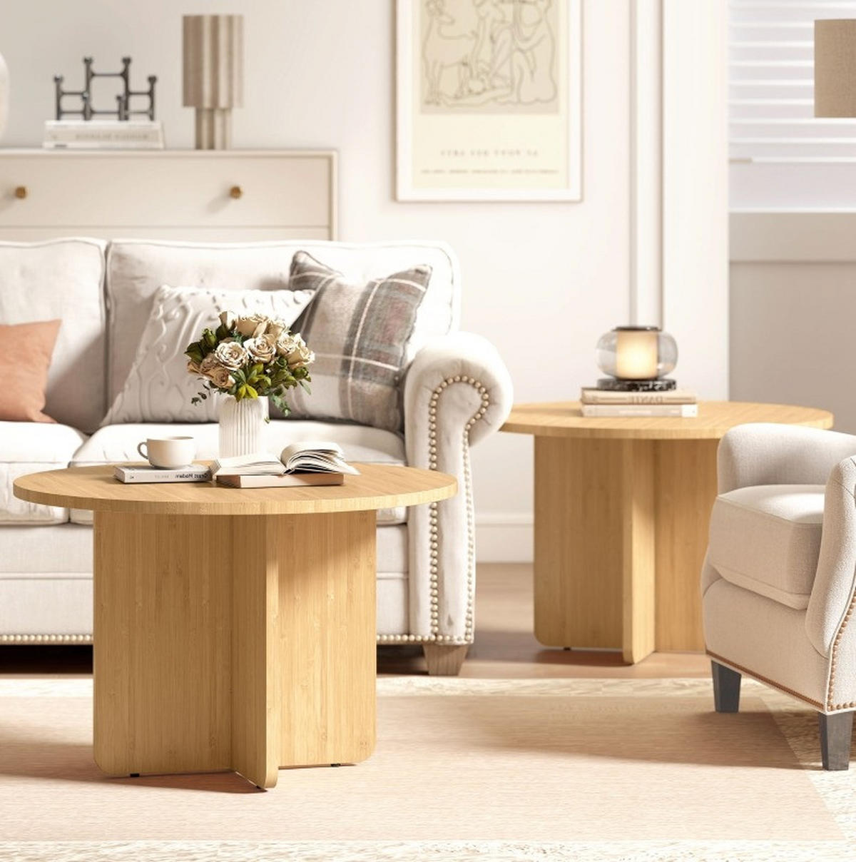 COUCHTISCH 66/45 cm Naturholz aus Bambus mit Kreuzfuß - Naturfarben, Naturmaterialien (66/66/45cm) - OKMYHOME