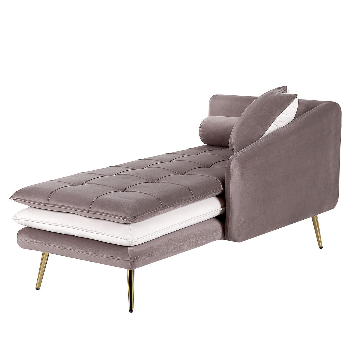 CHAISELONGUE Samtstoff hellbraun/weiß linksseitig Gonesse - Goldfarben/Weiß, Textil (164/72/77cm) - Beliani