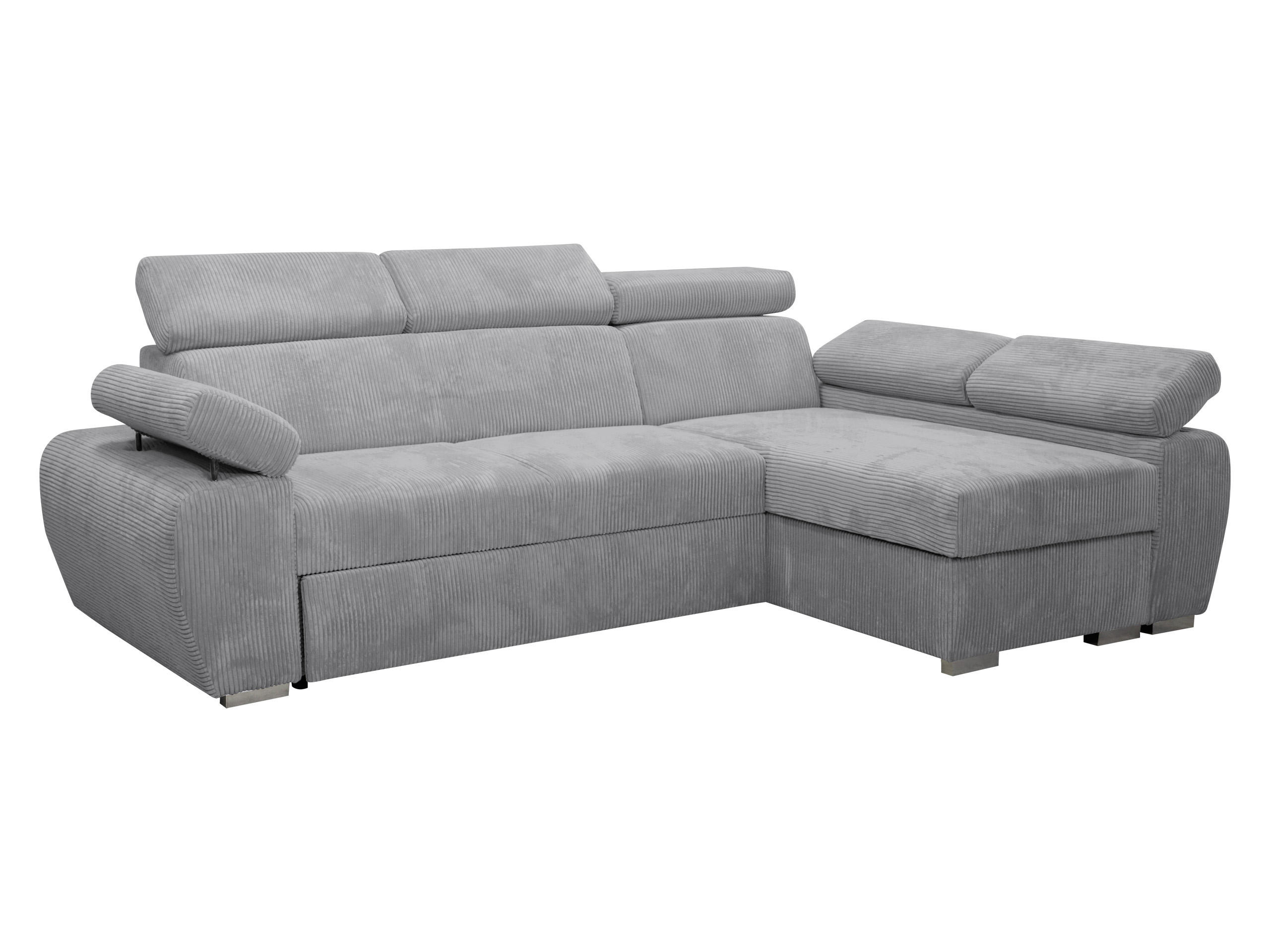 ECKSOFA Boston Mini Premium Cord 2RLC Seite: Rechts 2R+LC - Chromfarben/Hellgrau, Holz/Textil (255/170cm) - MIRJAN24