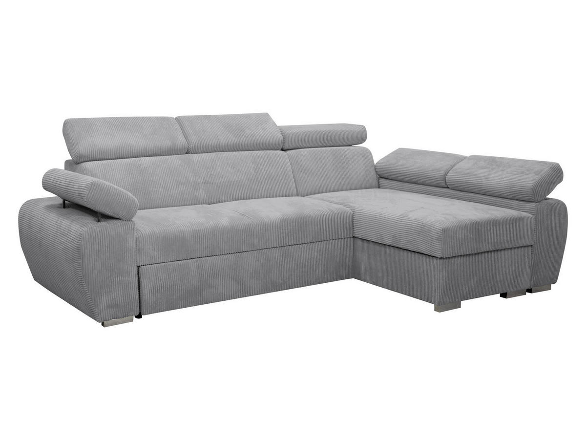 ECKSOFA Boston Mini Premium Cord 2RLC Seite: Rechts 2R+LC - Chromfarben/Hellgrau, Holz/Textil (255/170cm) - MIRJAN24