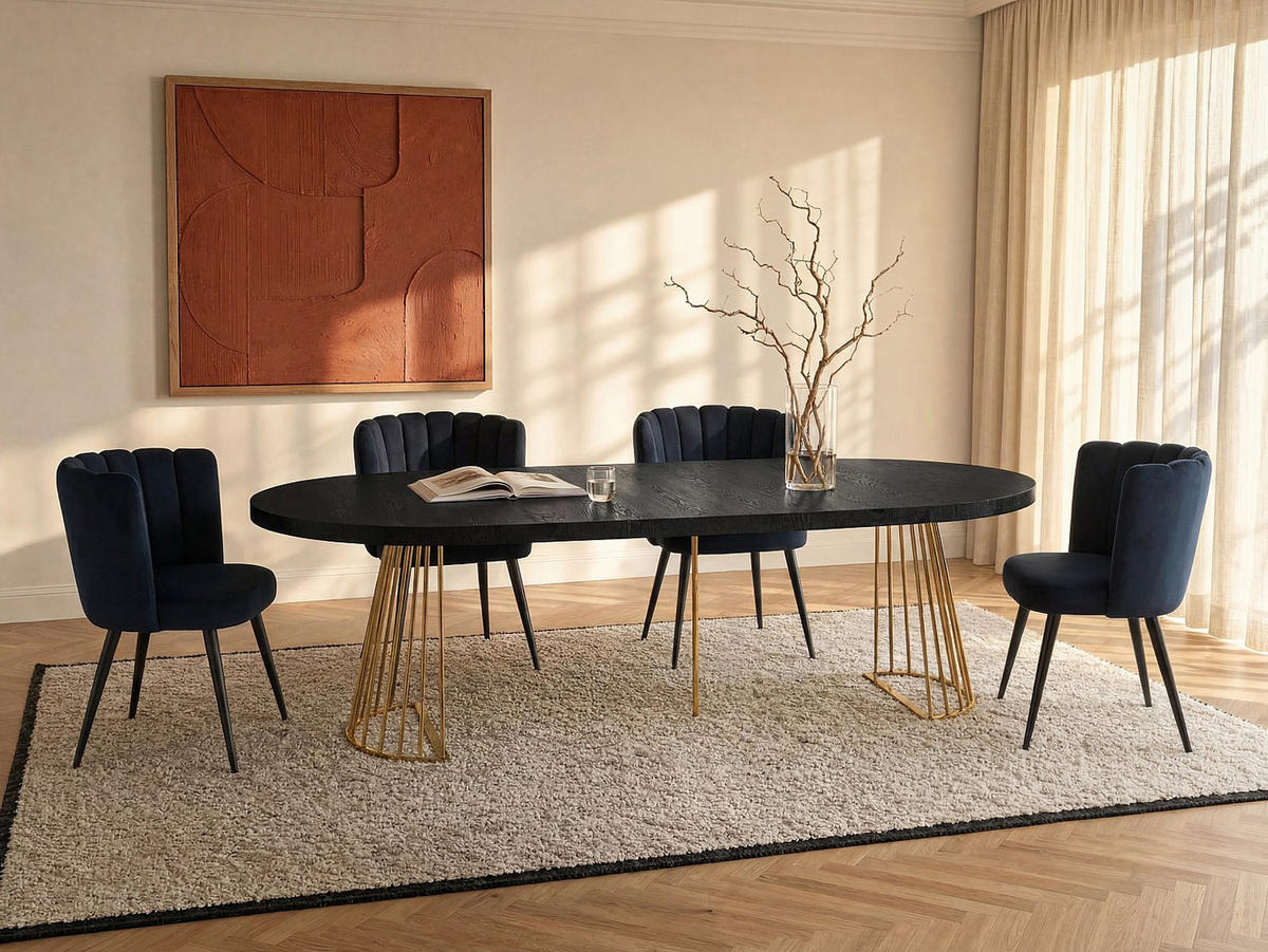 ESSTISCH - 2 Personen, 4 Personen, 6 Personen, 8 Personen, 10 Personen, 12 Personen - Holz, Platte - Schwarz, Goldfarben - FIRELA - Mooreichefarben/Goldfarben, Holz (110/260/76cm) - Vente-Unique