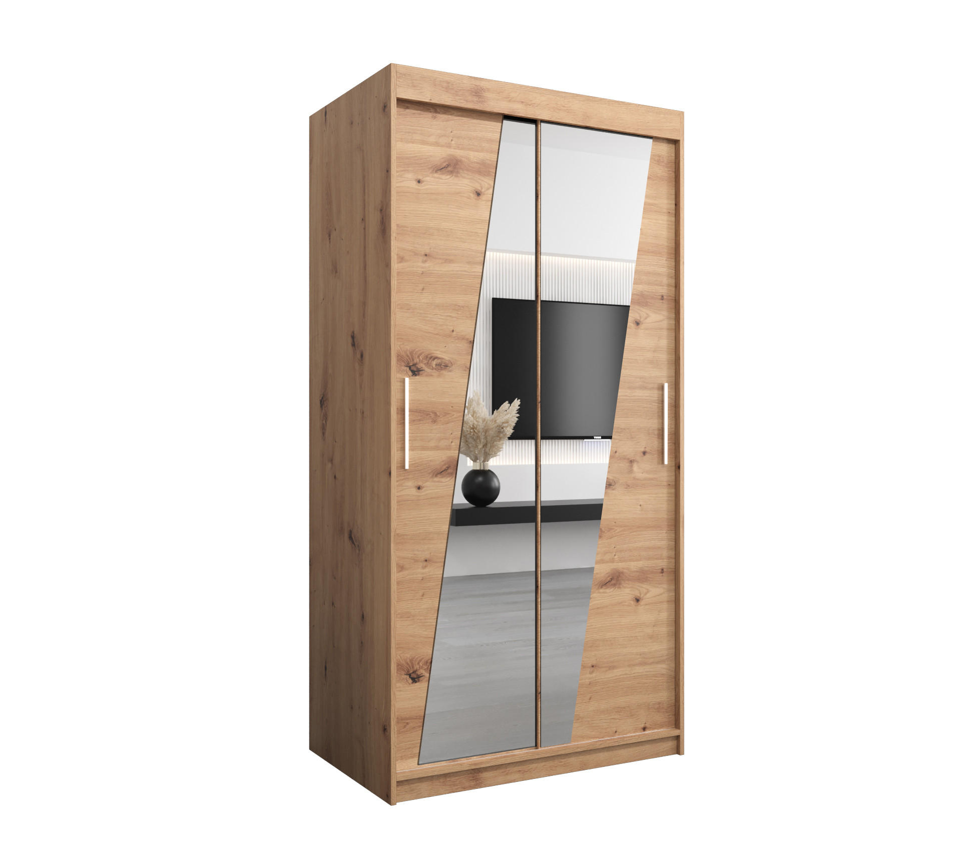 Abiks Möbel Schwebetürenschrank Eiche Artisan, Eiche Artisan 100x200x62 cm