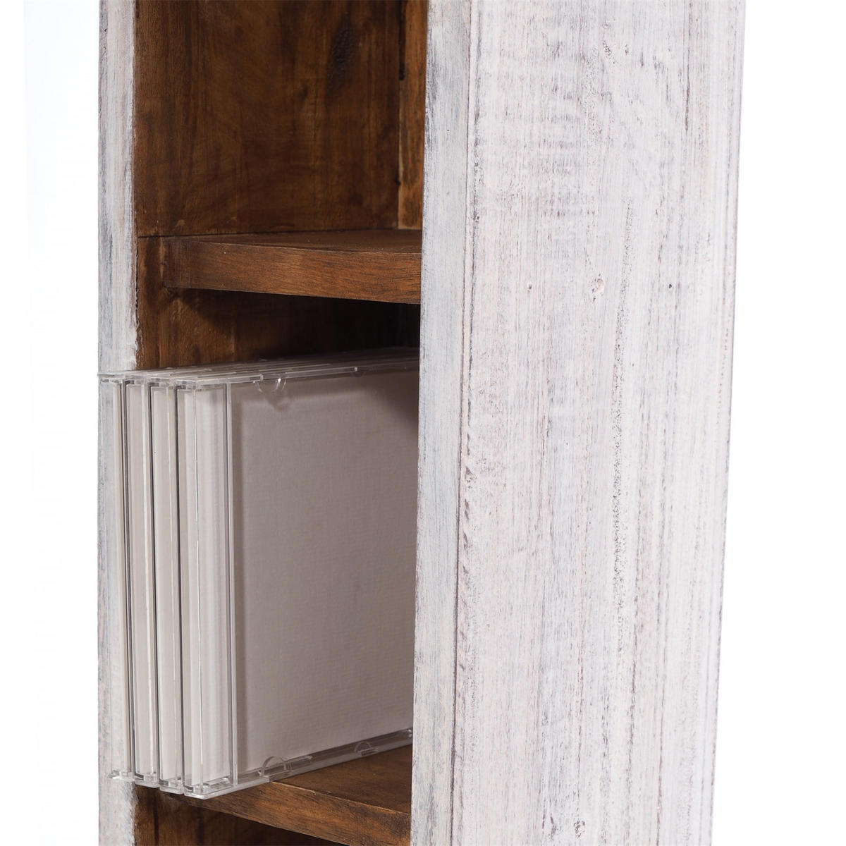 CD REGAL TOWER Mahagoni Massivholz, 4 Fächer 05 weiß-natur - Multicolor, Holz (16/76/15cm) - DESIGN DELIGHTS