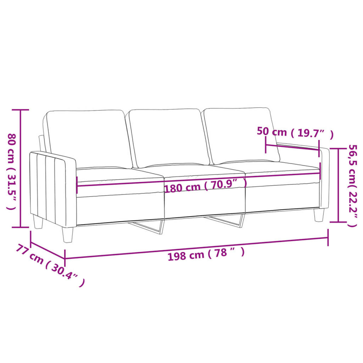 3-SITZER-SOFA Eppingen - Schwarz, Naturmaterialien (198/80/77cm) - Nettlife