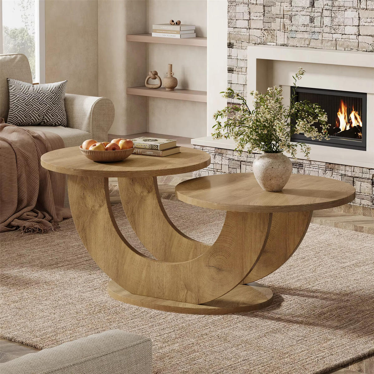 COUCHTISCH Rund 115 cm mit U-Gestell - Naturfarben, Holz (60/115/50cm) - Bomclap