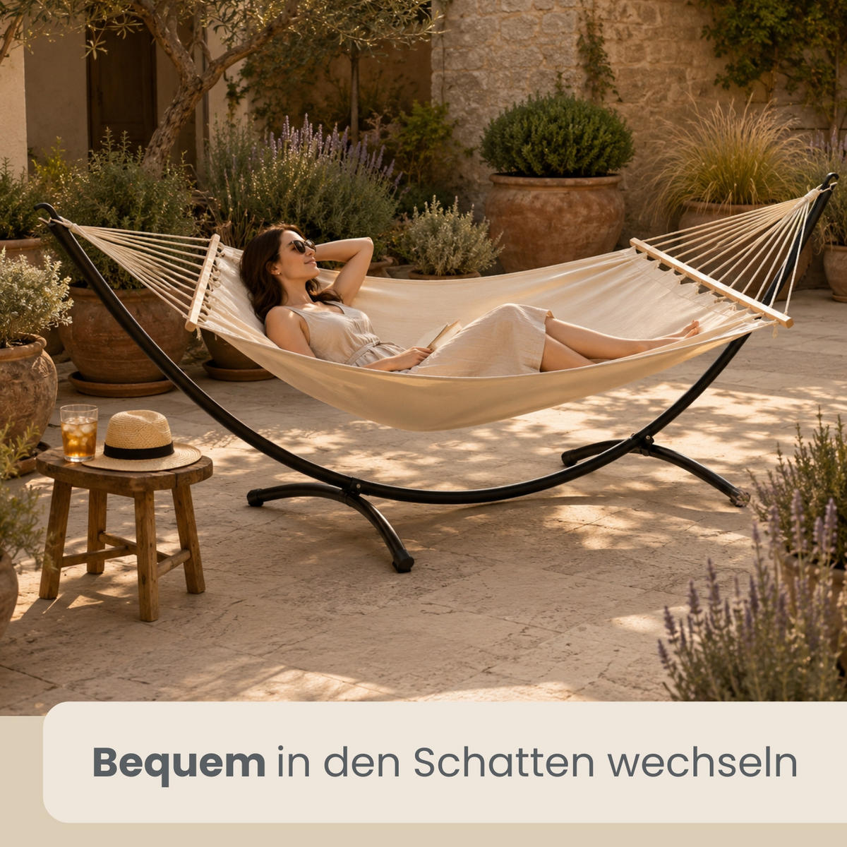 XL-HÄNGEMATTENGESTELL für 1 Person bis 120kg, 300/100 cm, schwarz - Schwarz, Metall (300/100/90cm) - Amanka