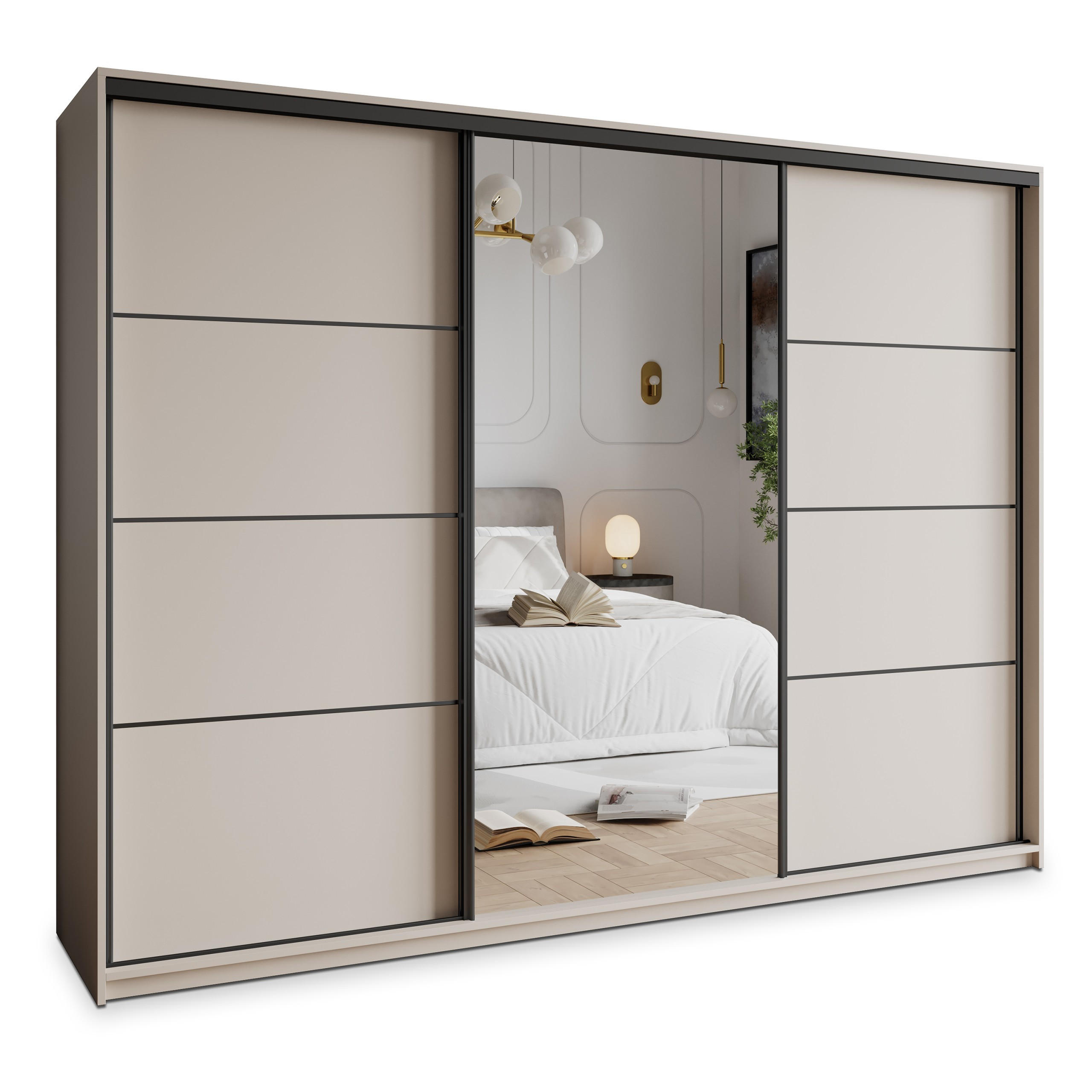 Masseno Schwebetürenschrank Kaschmir, Schwarz 250x205x60 cm