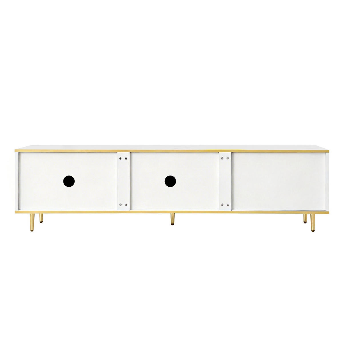 TV-LOWBOARD aus MDF und Holzwerkstoff 170x37x45 cm Weiß/Gold mit 2 Schubladen und geschnitzten Fronten - Weiß, Holzwerkstoff (170/45/37cm) - Modfu