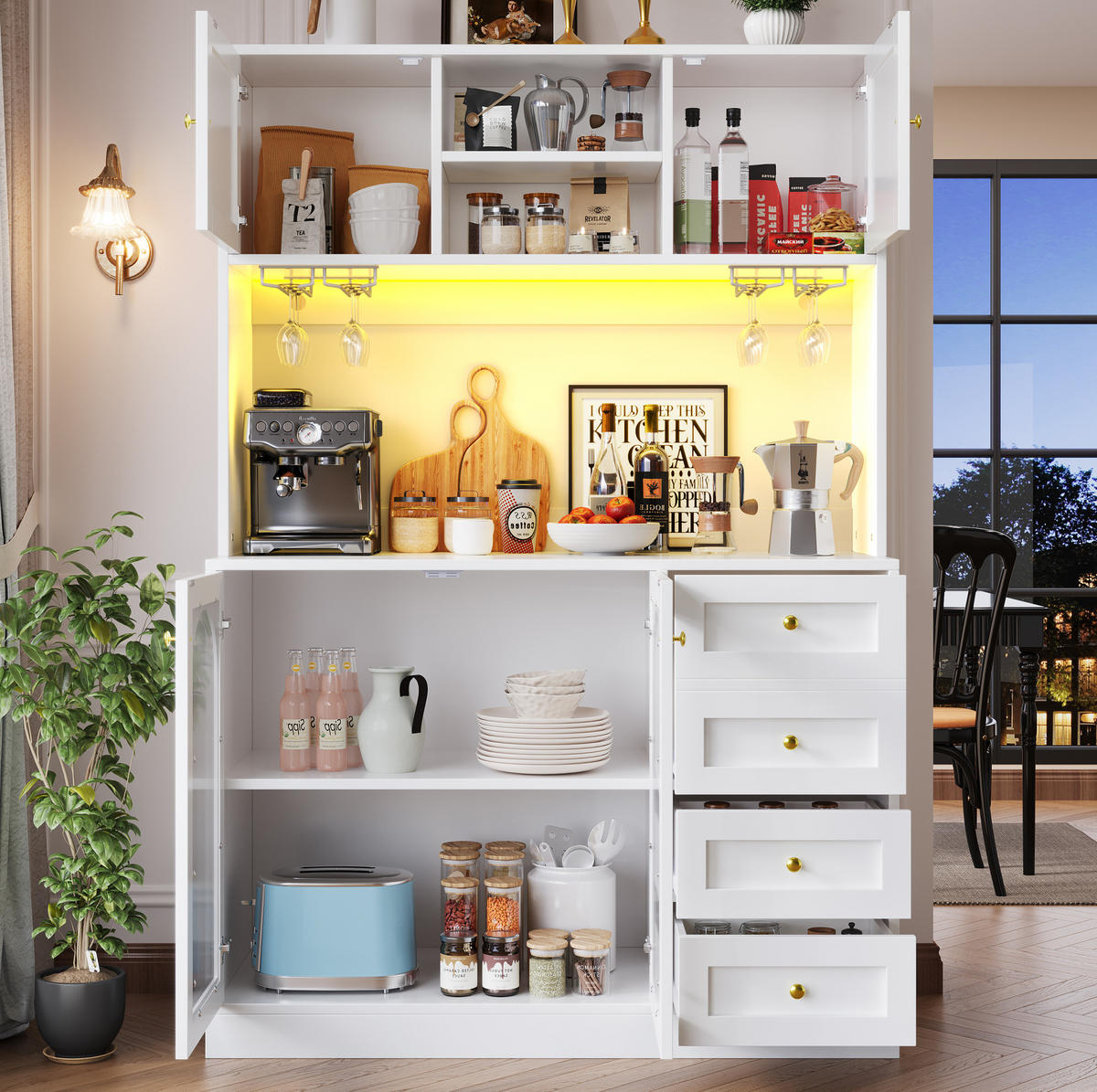 BUFFET 120/40/188 cm aus MDF mit App-gesteuerter LED-Lichtleiste Weiß - Weiß, Holzwerkstoff (120/188/40cm) - Modenvie