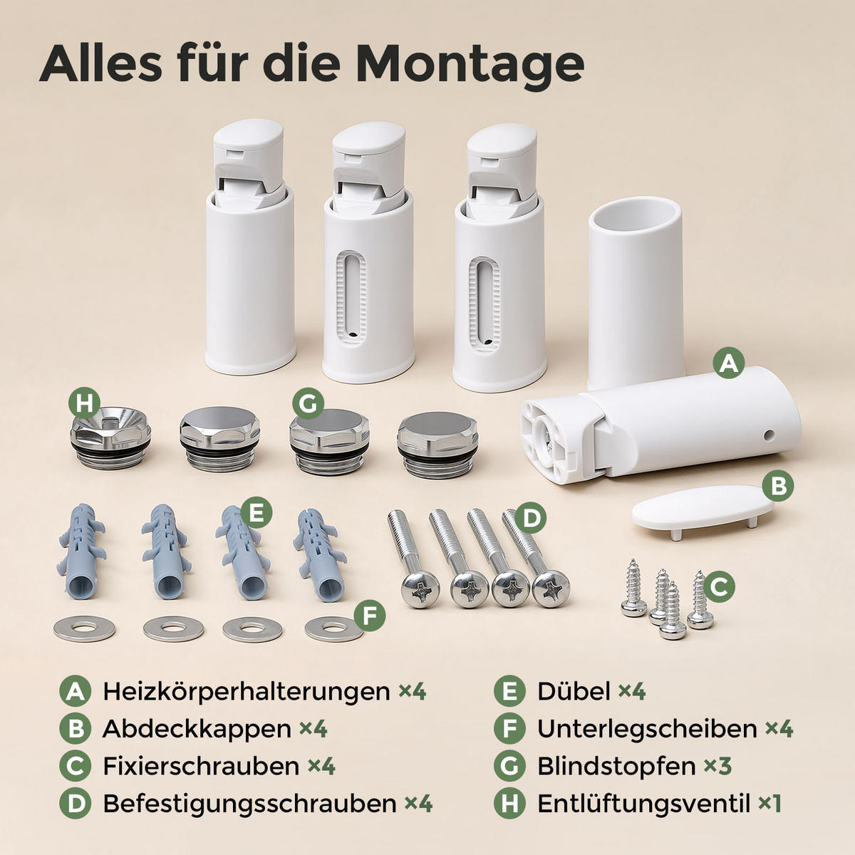 HEIZKÖRPERHALTERUNG FÜR RUNDE ROHRE Ø 22–25 MM, Weiß - Weiß, Kunststoff (4.5/7.8/2.5cm) - S'AFIELINA