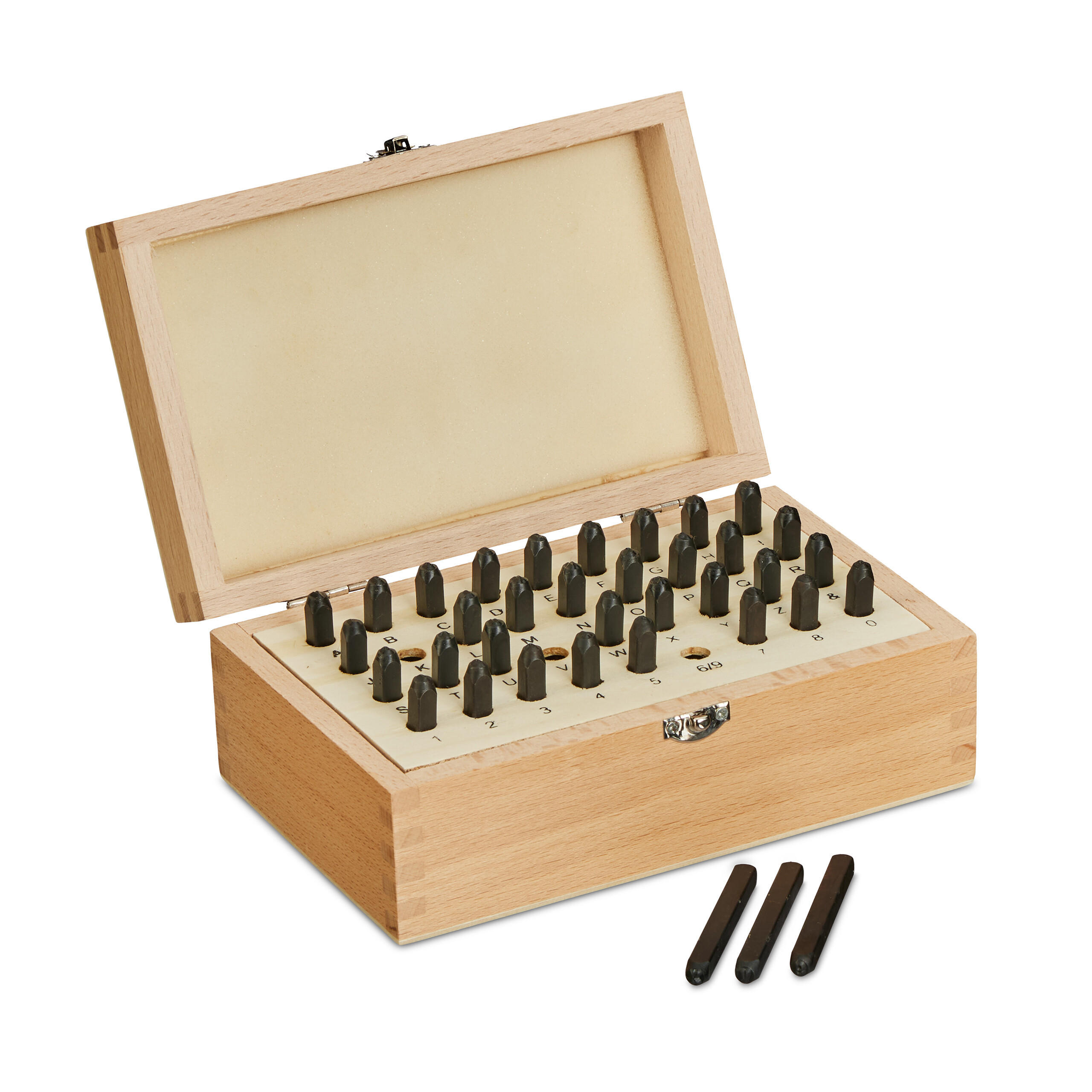 36-TLG.SCHLAGBUCHSTABEN-SET - Hellbraun, Holz/Metall (11.5/18/7cm) - Relaxdays