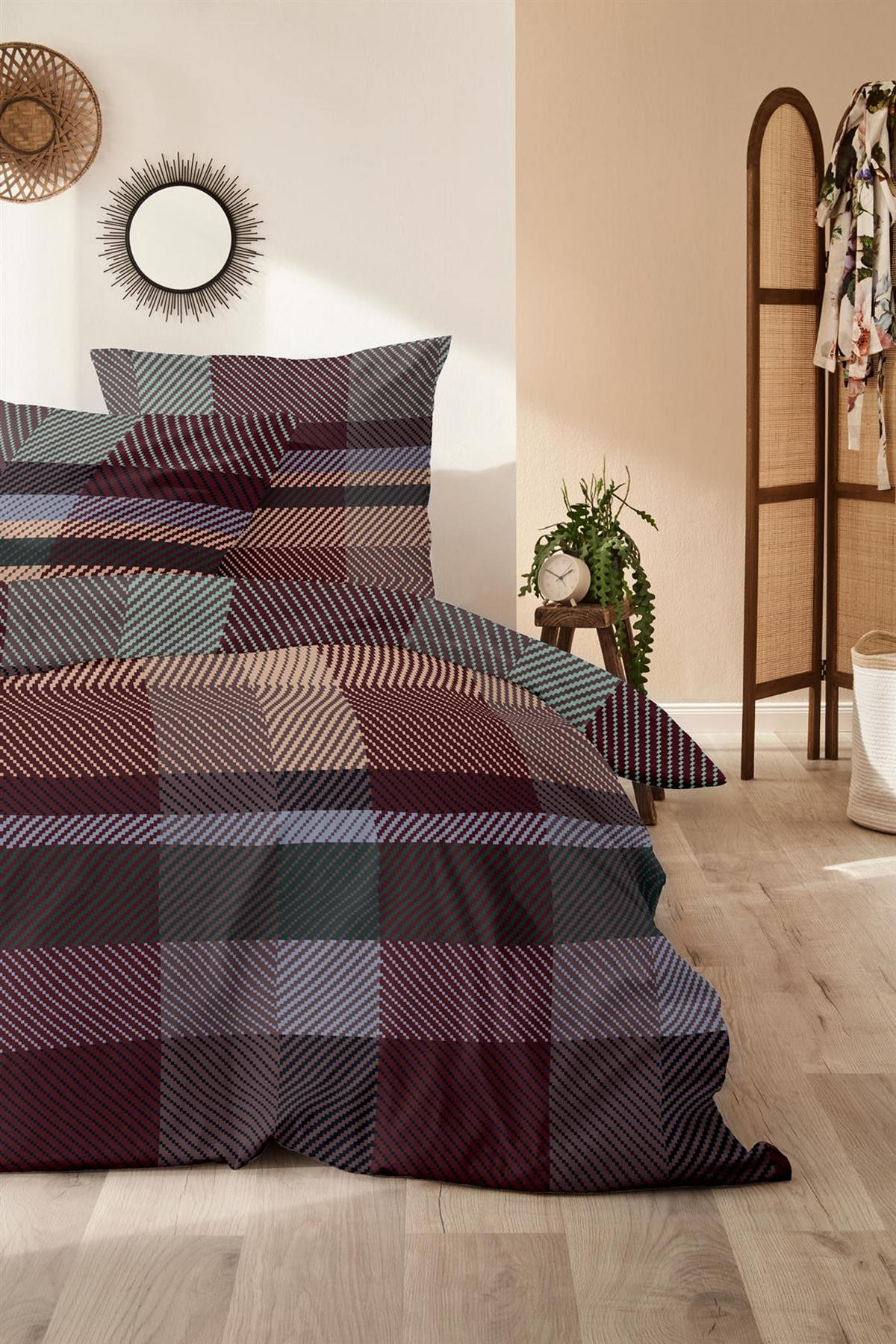 BIBER-BETTWÄSCHE 155x220 - Kuschelig warmer Flanell Bettbezug aus 100% Baumwolle für Herbst & Winter - Muster kariert Bordo - Bordeaux, Textil (155/220cm) - Carpe Sonno