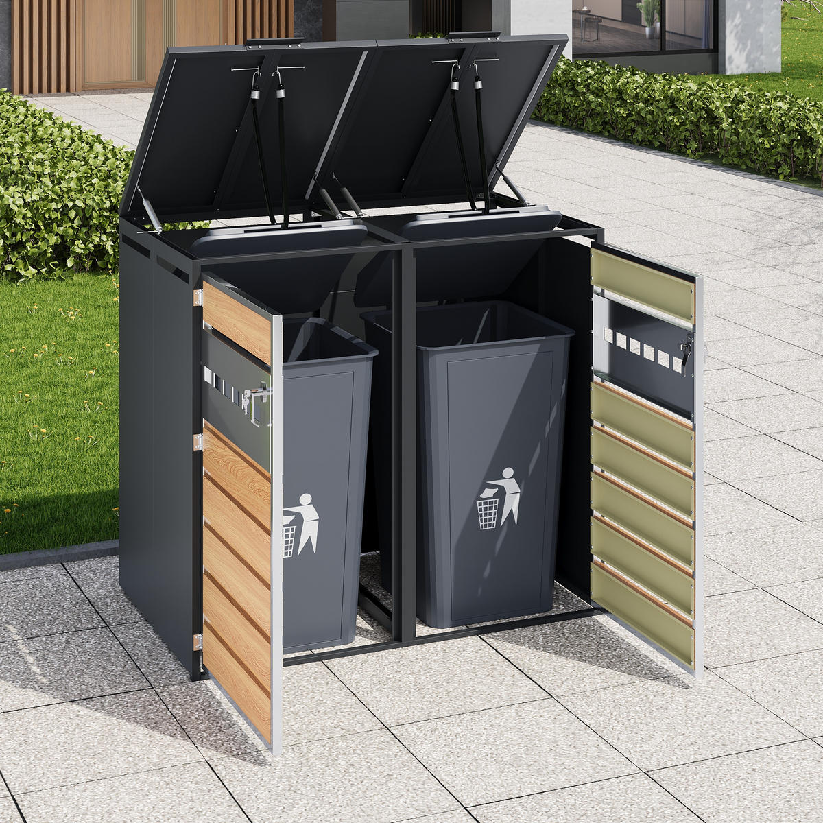 MÜLLTONNENBOX Klappdeckel 2 Türen - Grau, Metall (132/118.5/80cm) - LEBENLANG