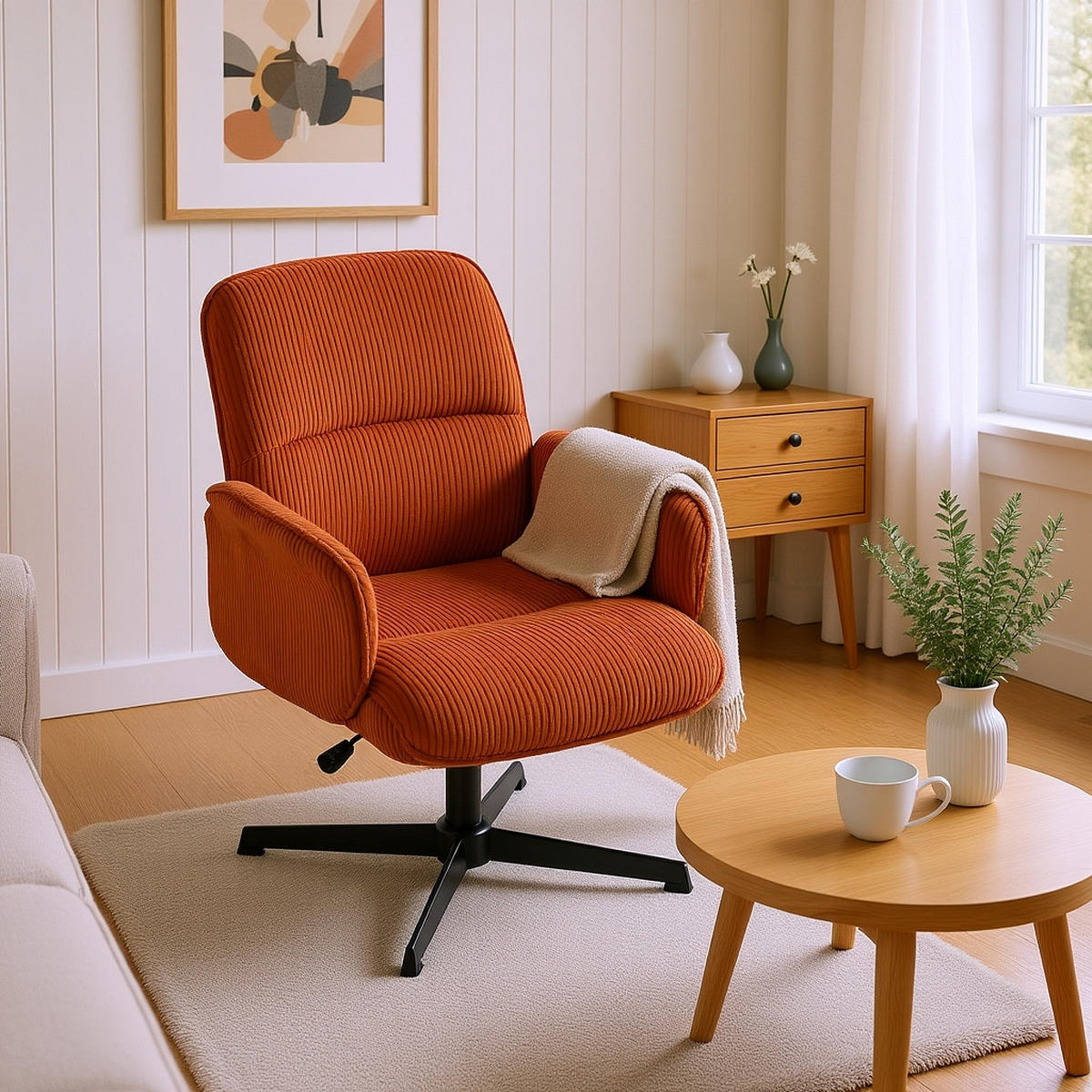 DREHSTUHL in Rot Cord - Rot, Metall (61.5/93/59.5cm) - Meubles Cosy