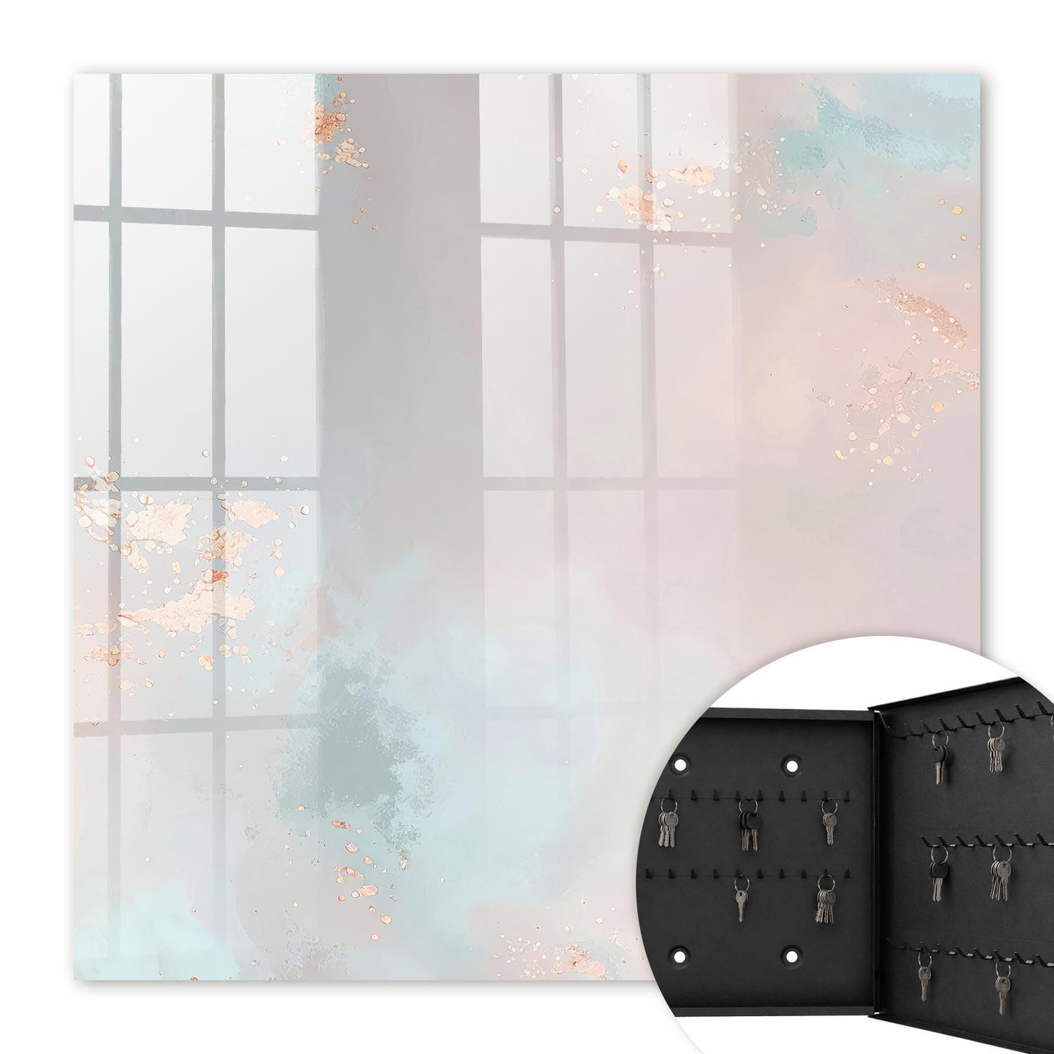 SCHLÜSSELBOX Schwarz 30x30 cm- Türöffnung nach rechts - Pastellabstraktion - Beige, Metall (30/30/5cm) - TULUP