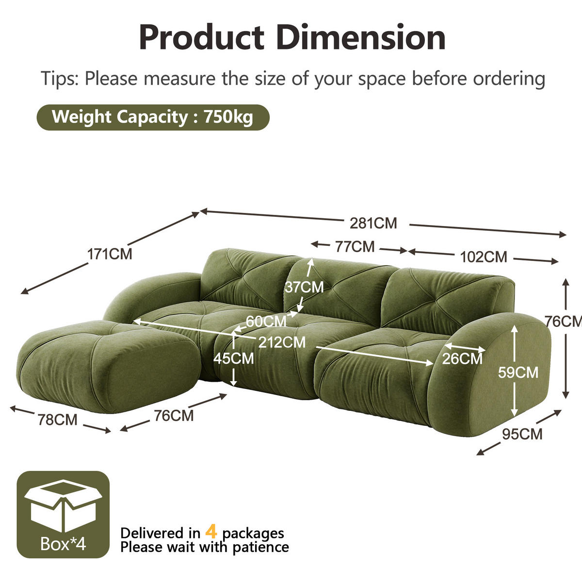 ECKSOFA aus Chenille Grün mit flexiblem Modulsystem und wolkenweichem Sitzkomfort - Grün, Textil (281/171cm) - Modfu