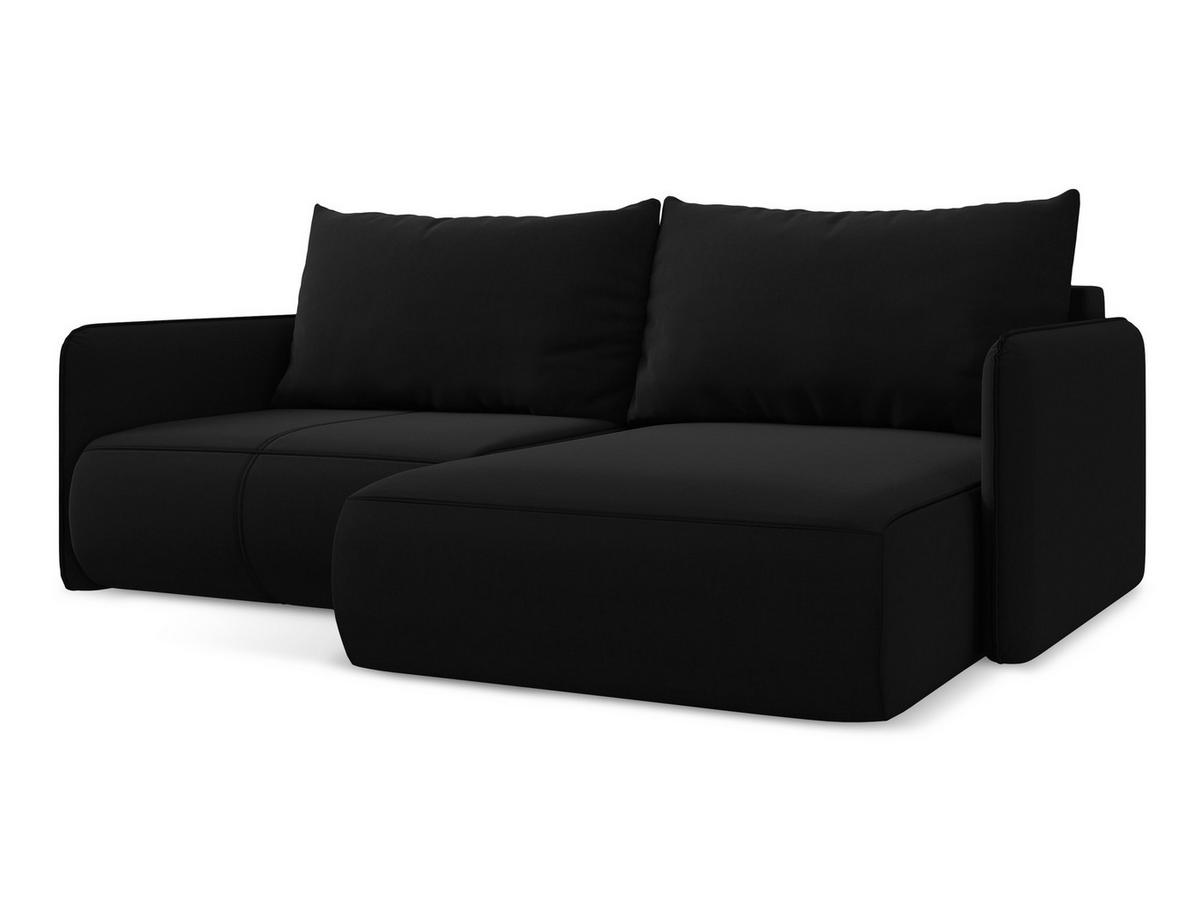 ECKSOFA mit Schlaffunktion Samt Stoff Schwarz - Schwarz, Kunststoff/Textil (207/148cm) - Makamii
