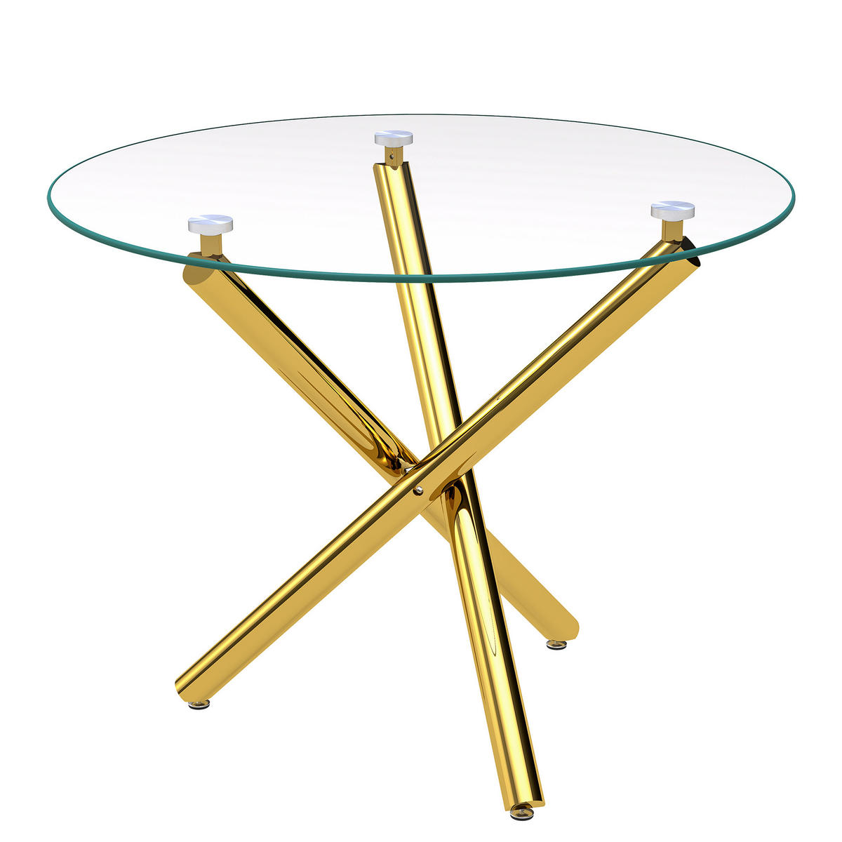 JÍDELNÍ STŮL zlatý s deskou z tvrzeného skla a kovovými nohami, moderní design, 80 × 80 × 76 cm - zlatá, kov/sklo (80/80/76cm) - STILVORA
