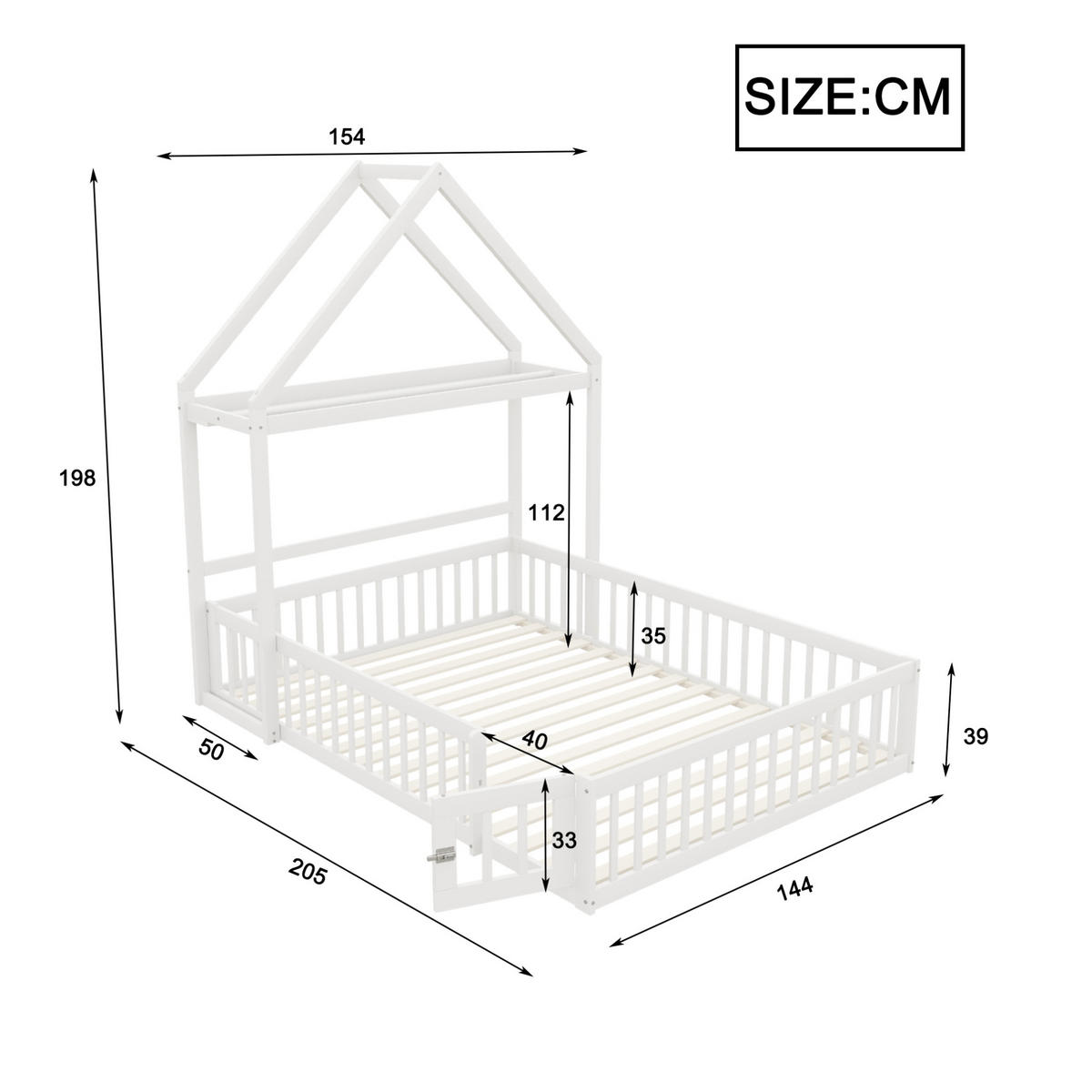 HAUSBETT 140/200 cm Weiß aus Massivholz mit Stauraum und Lattenrost - Weiß, Holz (140/200cm) - OKWISH