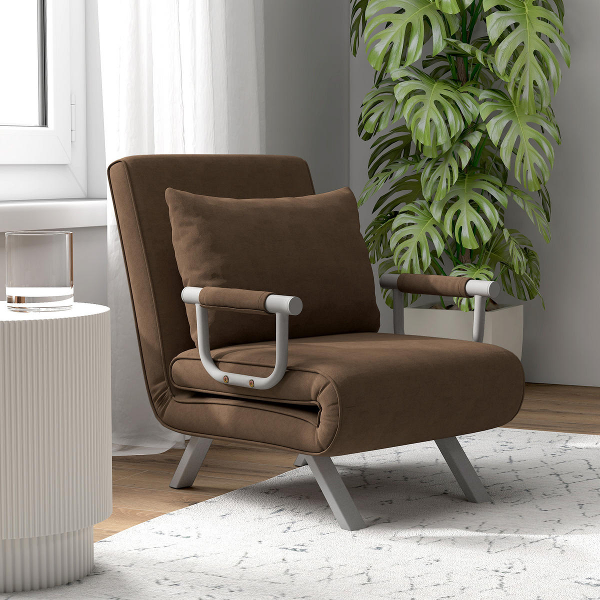 SCHLAFSESSEL DE-14538 1-Sitzer mit 5-fach verstellbarer Rückenlehne Braun - Braun, Metall (69/82/65cm) - ComfortXL