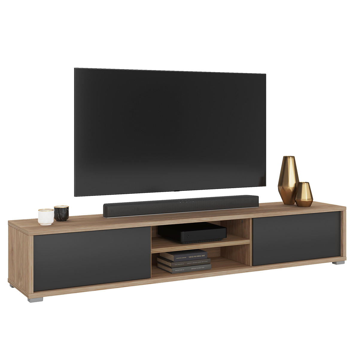 TV-MÖBEL Idra Grau und Holz - Grau, Holzwerkstoff (180/32/36cm) - Petits-meubles