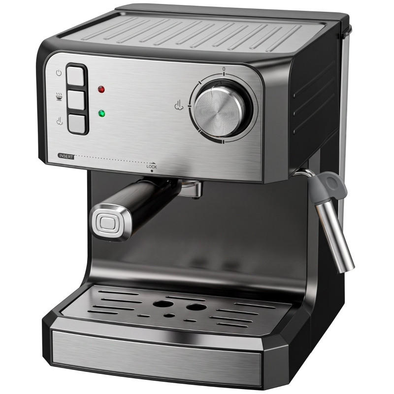 ESPRESSOMASCHINE 29/22/28cm, Schwarz, 20‑Bar‑Druck, Milchaufschäumdüse, 1,6‑l‑Wassertank - Schwarz, Metall (22/28/29cm)