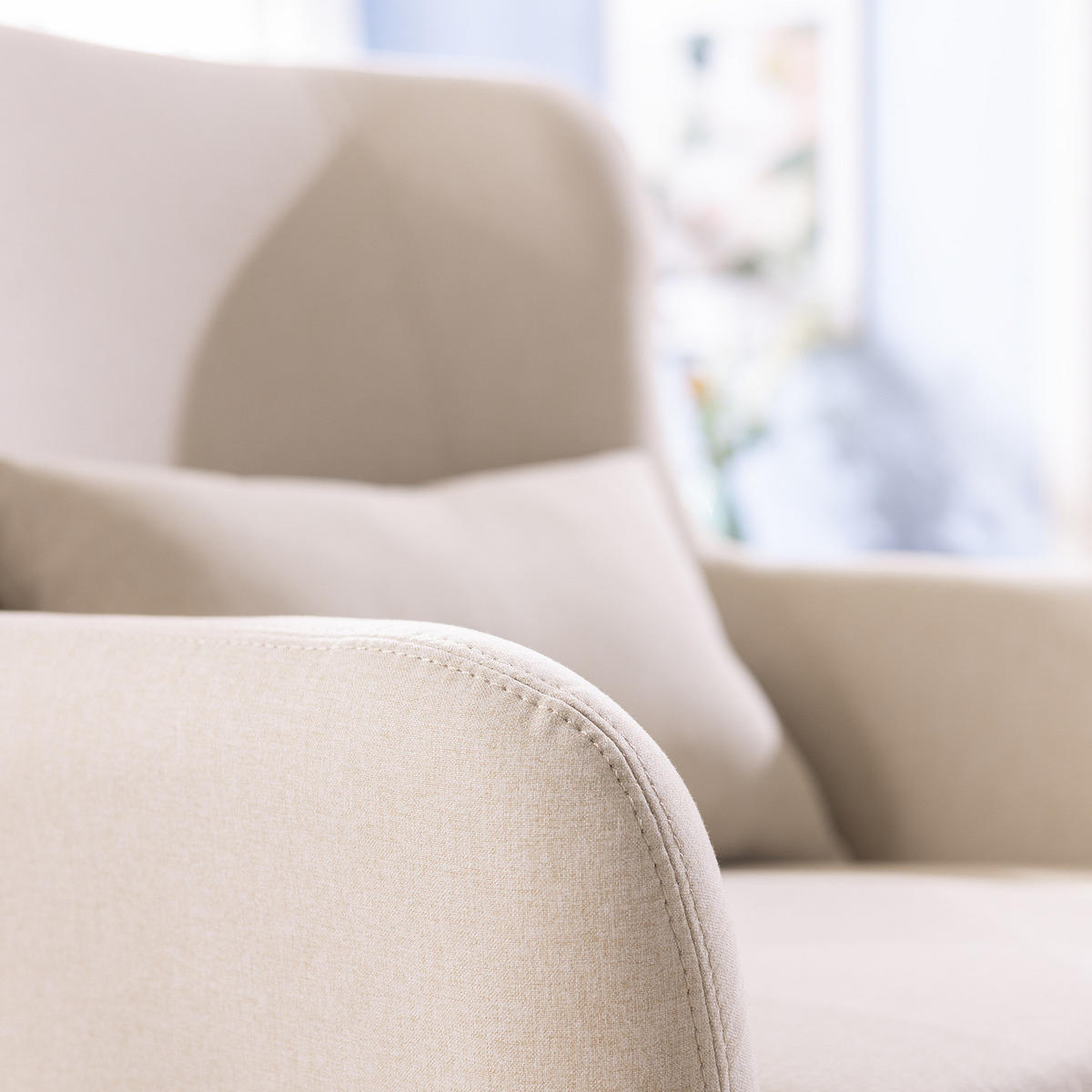 SESSEL mit Hocker - Beige, Holz/Birkenholz (75/96/78cm) - home24