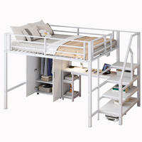 VYSOKÁ postel 255/145/160 cm bílá se skříní a psacím stolem z kovu a MDF - bílá, kov (140/200cm) - OKWISH