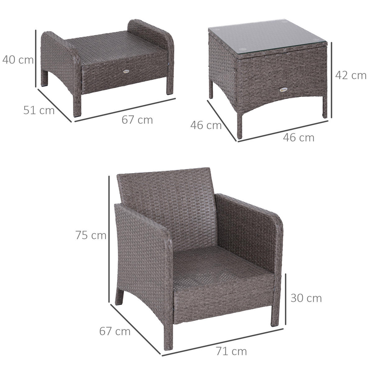 GARTENMÖBEL Set, Polyrattan, Dunkelgrau - Dunkelgrau, Metall - Outsunny