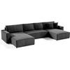 WOHNLANDSCHAFT Parys U mit Schlaffunktion dunkelgrau - Dunkelgrau/Schwarz, Kunststoff/Textil (390/70/185cm) - Beautysofa