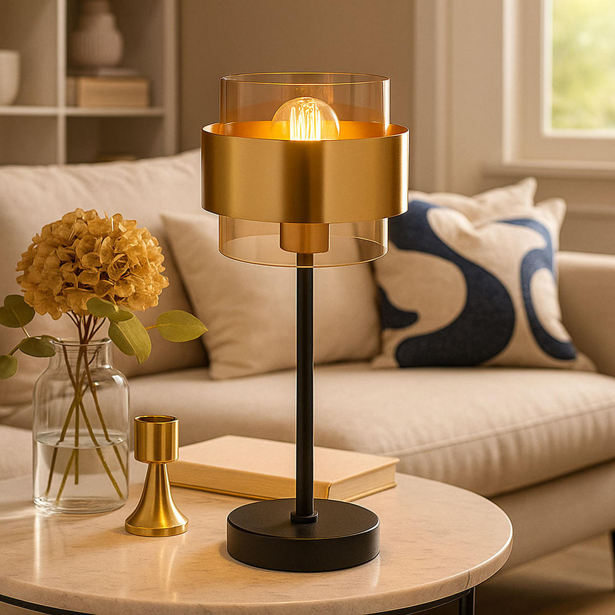 TISCHLEUCHTE Metall Glas Schwarz - Schwarz, Glas (18/18/47cm) - Globo Lighting