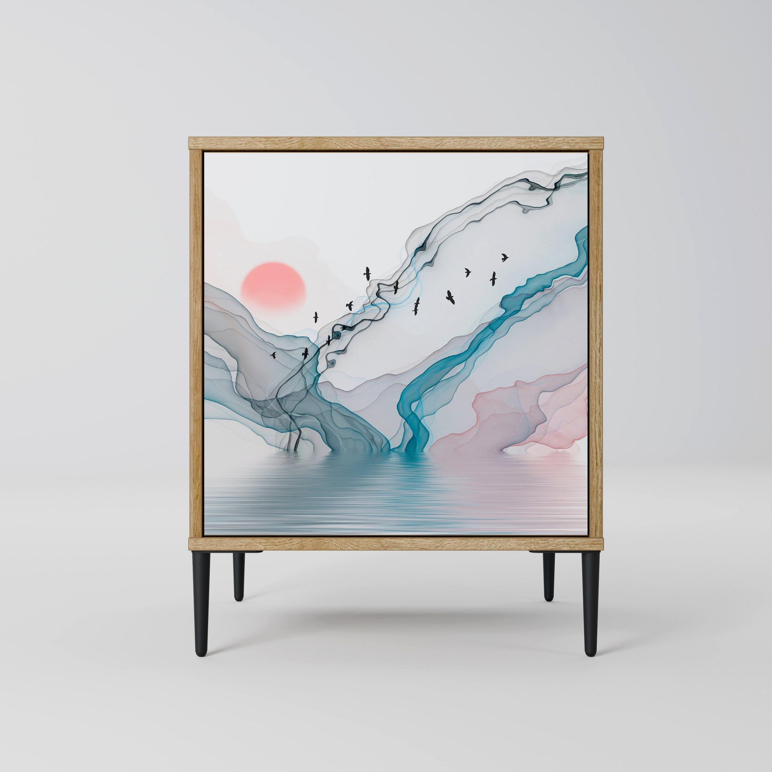 SIDEBOARD VELVET CROSSING, Eichefarben, 57,5x42x72,5 cm, Schwarze Metallfüße - Eichefarben/Multicolor, Holzwerkstoff/Metall (57.5/72.5/42cm) - SpaceRebels