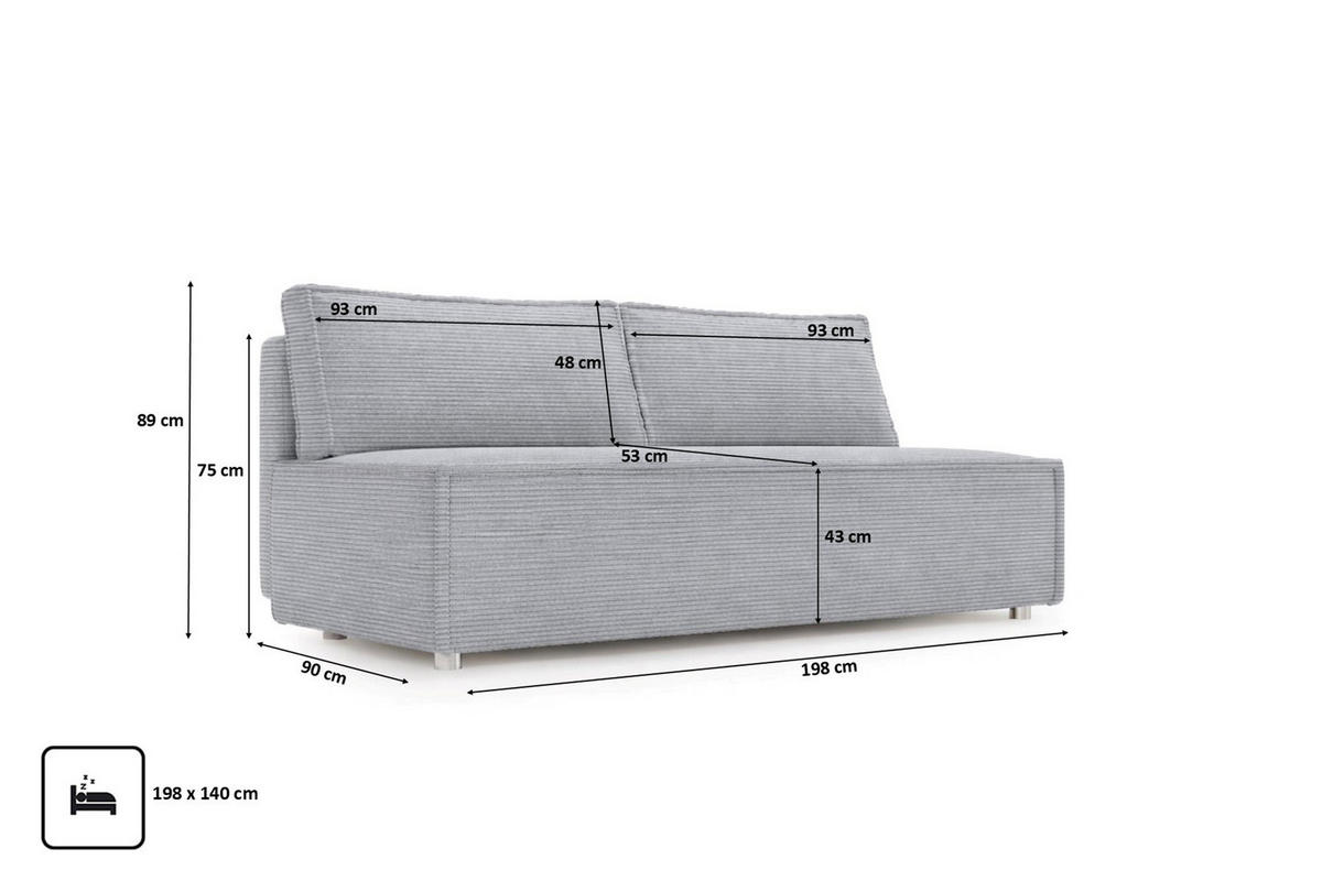 SCHLAFSOFA Mit Bettkasten DUO, Stoff Poso, Silber - Silberfarben, Holz (198/89/90cm) - Kaiser Möbel