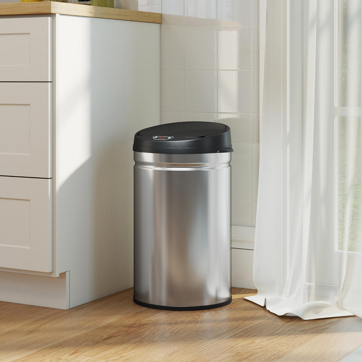 MÜLLEIMER mit Sensor 30L 32/30,5/51 cm Edelstahl Silber AUTOMATISCHE ÖFFNUNG Küche - Silberfarben, Metall (30.5/51/32cm) - Rolipo