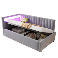 POLSTERBETT Schlafsofa 90/200 cm Grau aus Samt mit LED und Stauraum - Hellgrau, Textil (90/200cm) - OKMYHOME