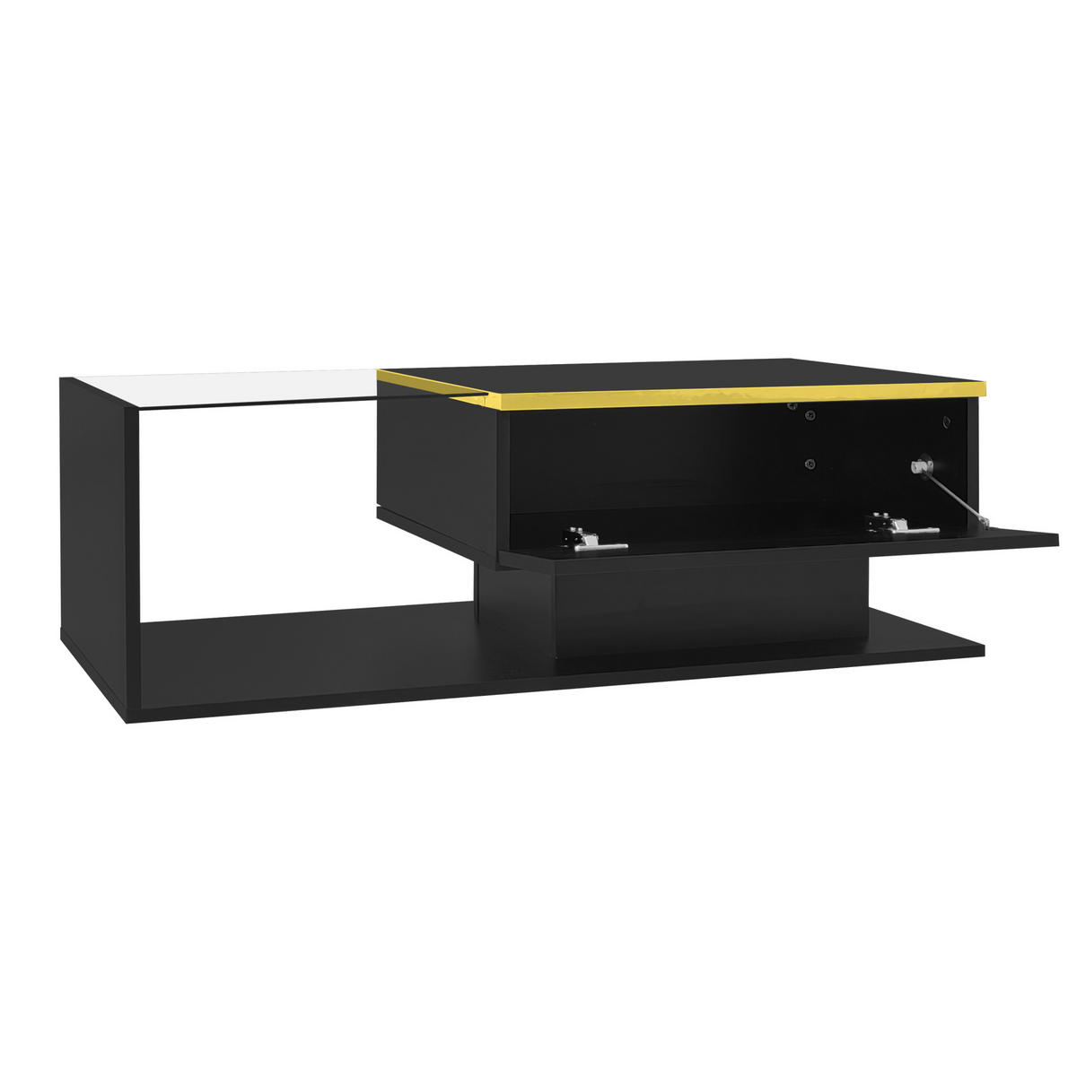 COUCHTISCH 100/50/32,5 cm mit Glasplatte, LED-Beleuchtung und Stauraum, Schwarz - Schwarz, Holzwerkstoff (100/50/32.5cm) - Redom