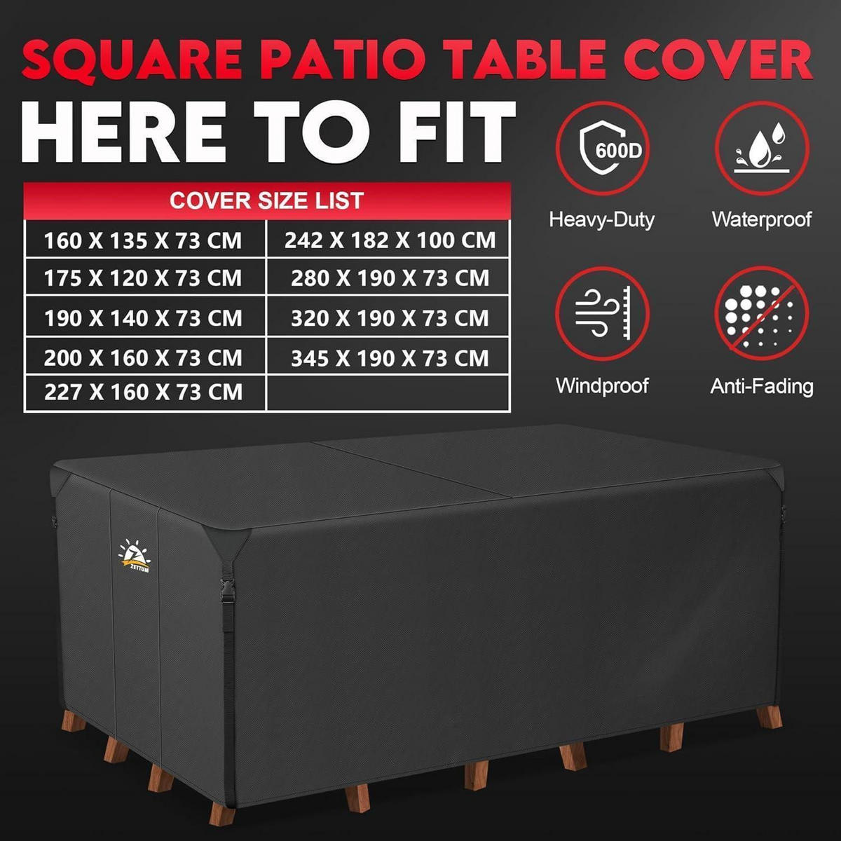 ABDECKUNG für Gartenmöbel 175 x 120 x 73 cm Wasserdicht Heavy Duty - Schwarz, Kunststoff (120/77/77cm)