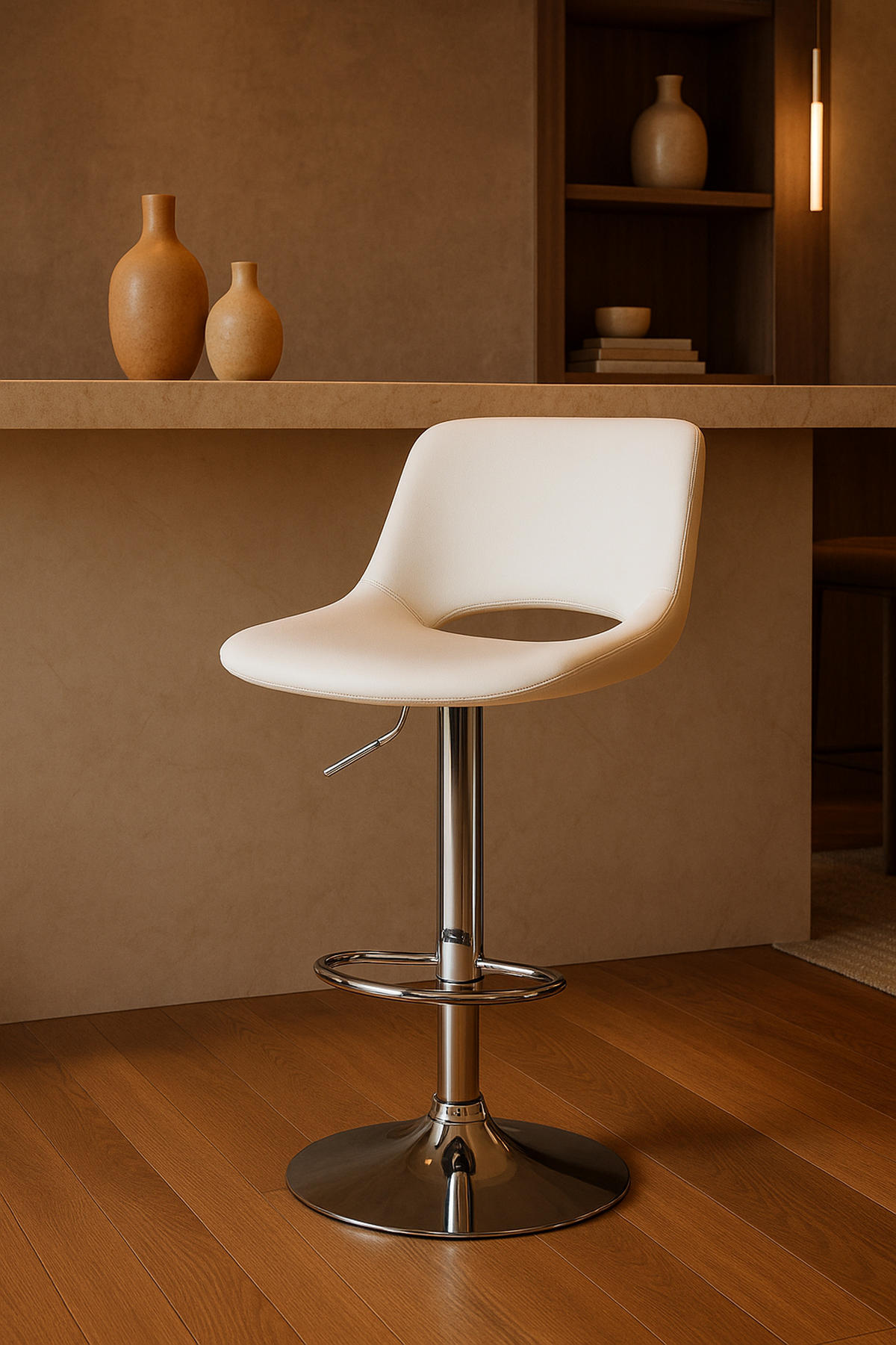 BARHOCKER Campus Kunstleder chrom weiß - Chromfarben/Weiß, Kunststoff/Metall (42/107/46cm) - TPFLiving
