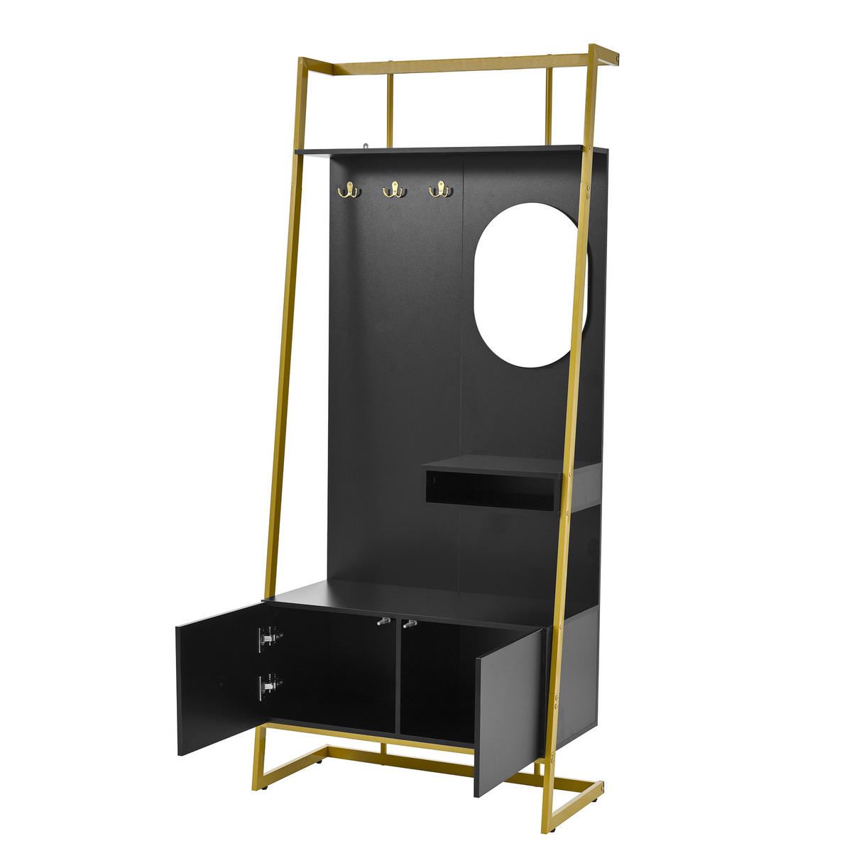 KOMPAKTGARDEROBE 78/38,5/180,5 cm aus Holzwerkstoff und Metall mit Spiegel und Schuhschrank Schwarz - Schwarz, Holzwerkstoff (78/180.5/38.5cm) - Modenvie